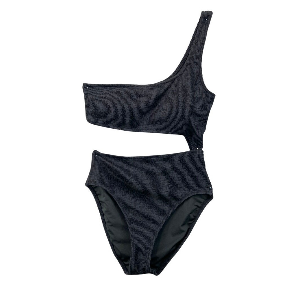 J.Crew Swimsuit Women Sz 12 One Shoulder Cutout Black Ribbed Beach Vacation
